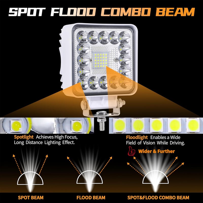 SAN YOUNG أضواء بود LED البحرية، كشافات LED للقوارب والشاحنات والمقطورات، 120 واط 10000 لومن 4 بوصة مجموعة شعاع أضواء رصيف اليخوت، جرار، ATV، UTV، بار عمل مضاءة، مقاومة للماء، عبوة 2، هيكل أبيض - Image 4